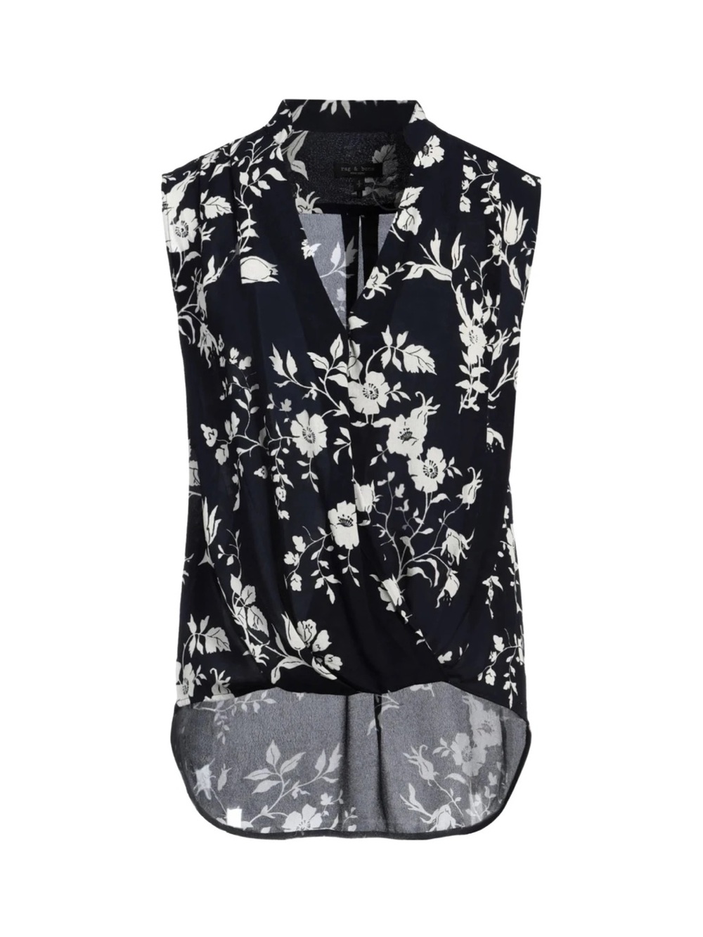 NWOT rag & bone Navy and White Floral Wrap-Front Sleeveless Top